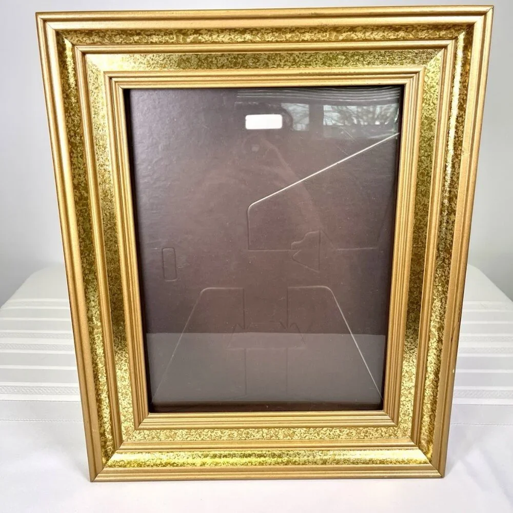 Vintage 80s Gold Tone Ornate Picture Frame Textured Gilt Mid Century Retro